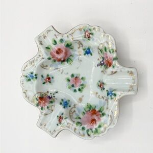 VTG Nippon‎ HandPainted Ashtray Gold Floral 8" Porcelain Dish Japan 5.25”